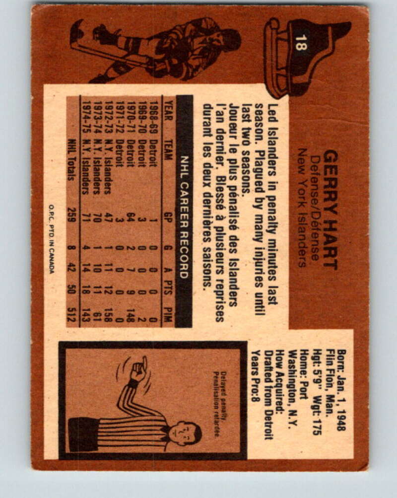 1975-76 O-Pee-Chee #18 Gerry Hart  New York Islanders  V5276