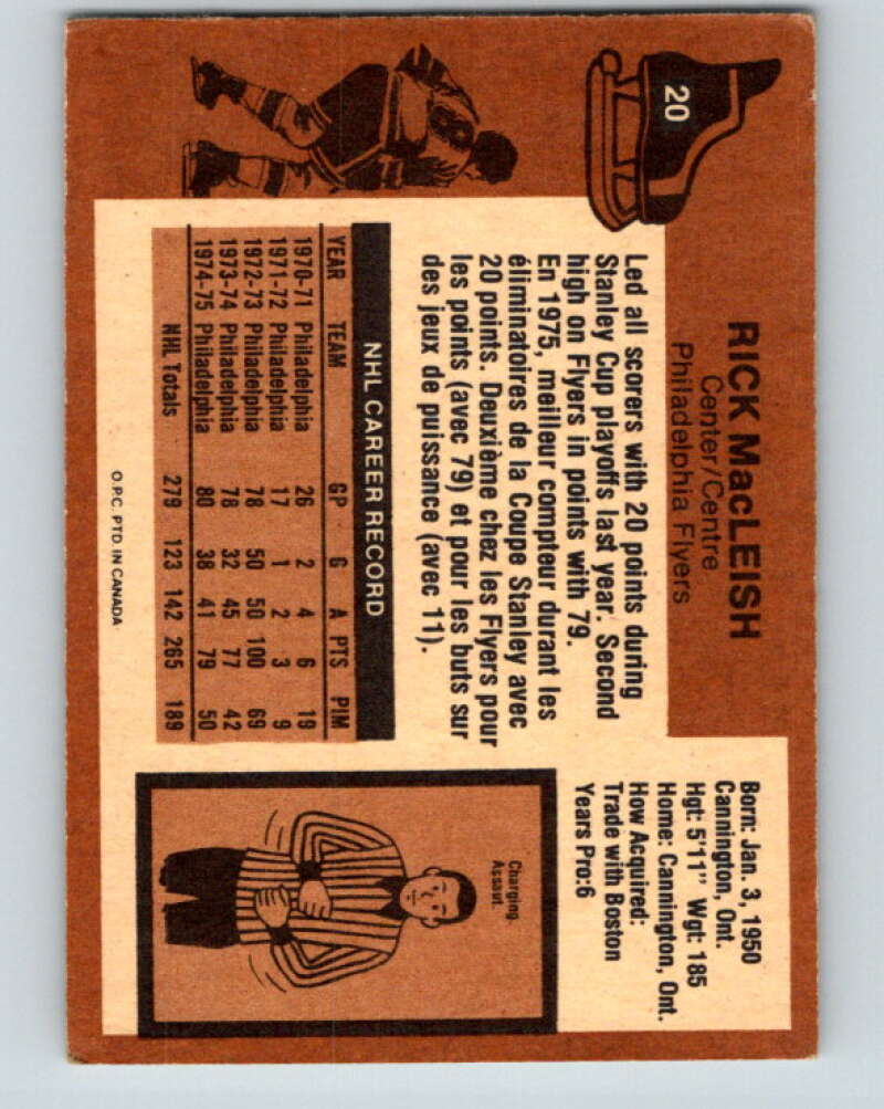 1975-76 O-Pee-Chee #20 Rick MacLeish  Philadelphia Flyers  V5287