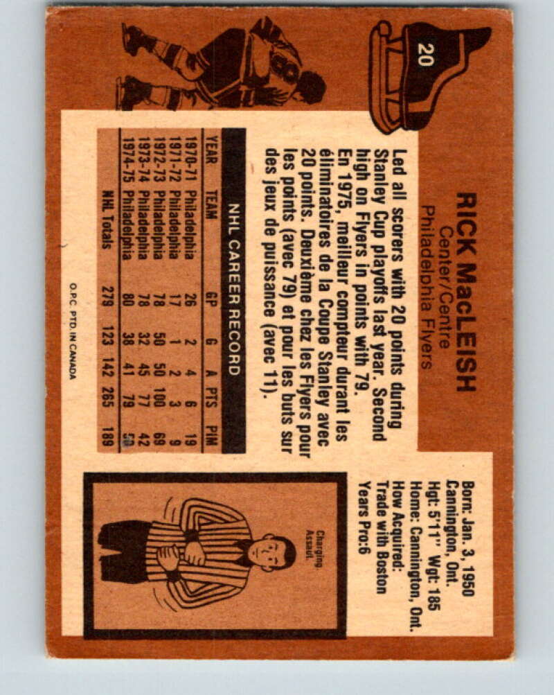 1975-76 O-Pee-Chee #20 Rick MacLeish  Philadelphia Flyers  V5289