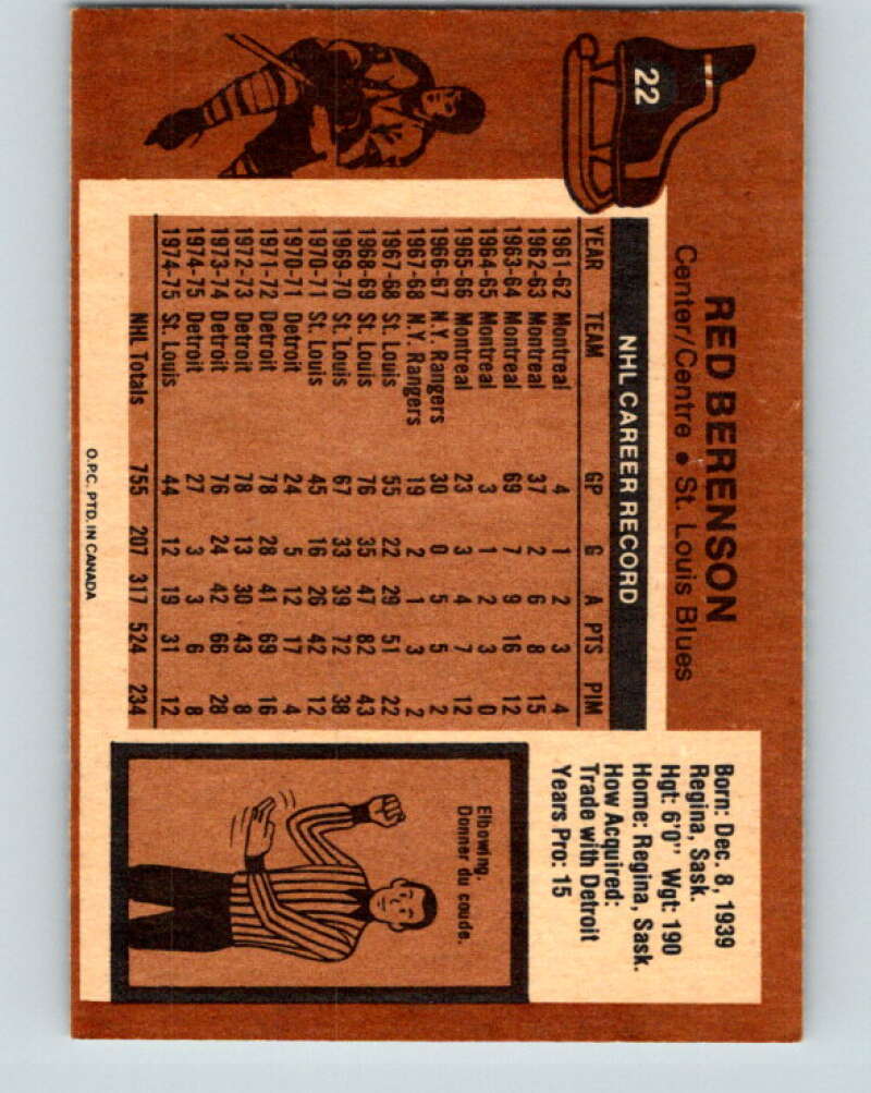 1975-76 O-Pee-Chee #22 Red Berenson  St. Louis Blues  V5294