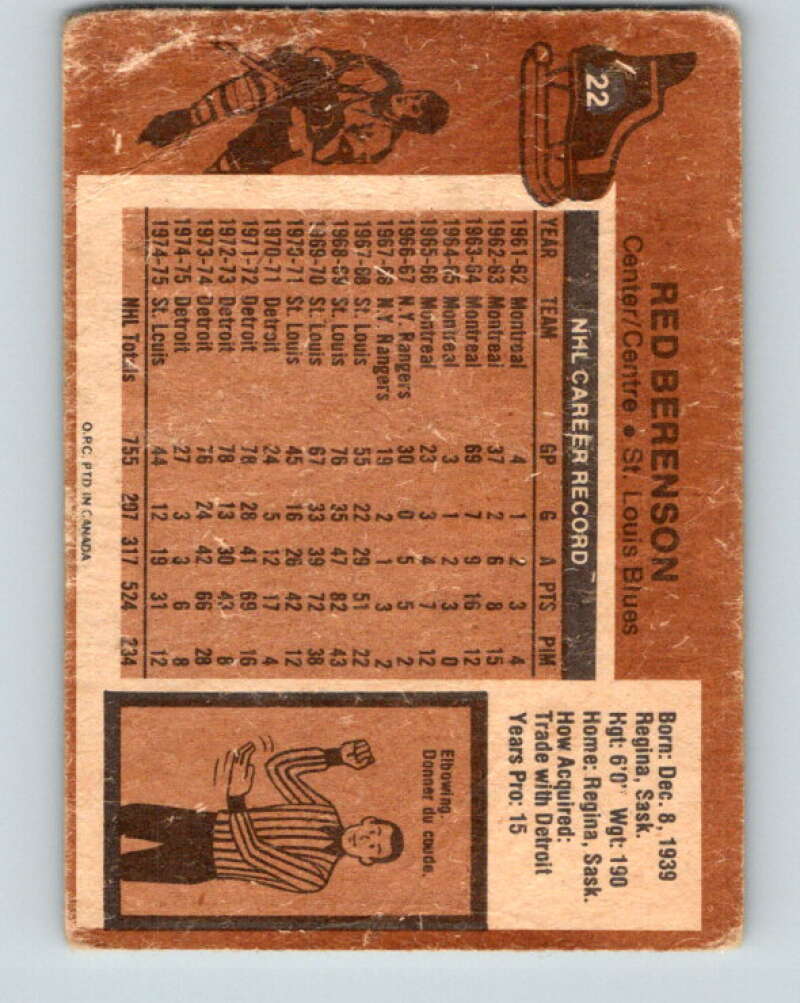 1975-76 O-Pee-Chee #22 Red Berenson  St. Louis Blues  V5298