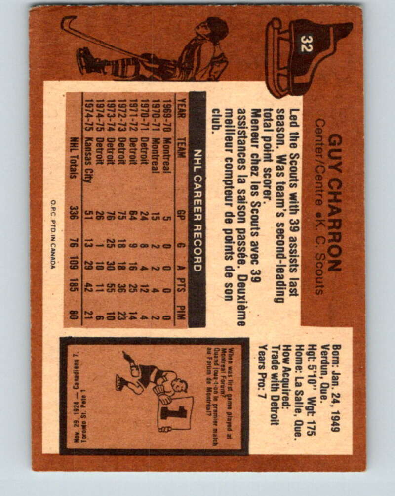 1975-76 O-Pee-Chee #32 Guy Charron  Kansas City Scouts  V5339