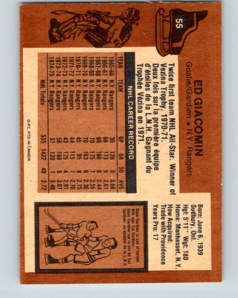 1975-76 O-Pee-Chee #55 Ed Giacomin  New York Rangers  V5422