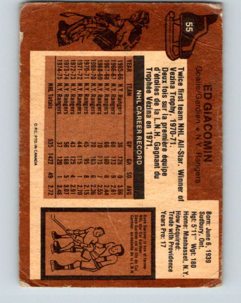 1975-76 O-Pee-Chee #55 Ed Giacomin  New York Rangers  V5424