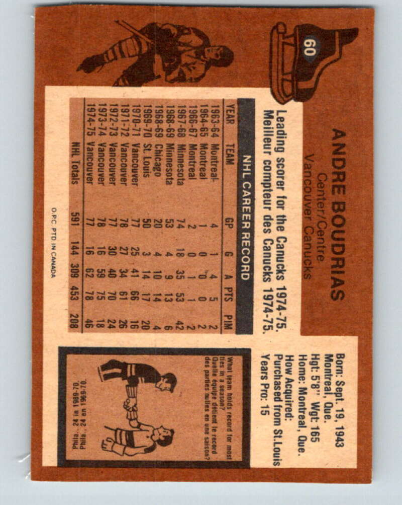 1975-76 O-Pee-Chee #60 Andre Boudrias  Vancouver Canucks  V5445