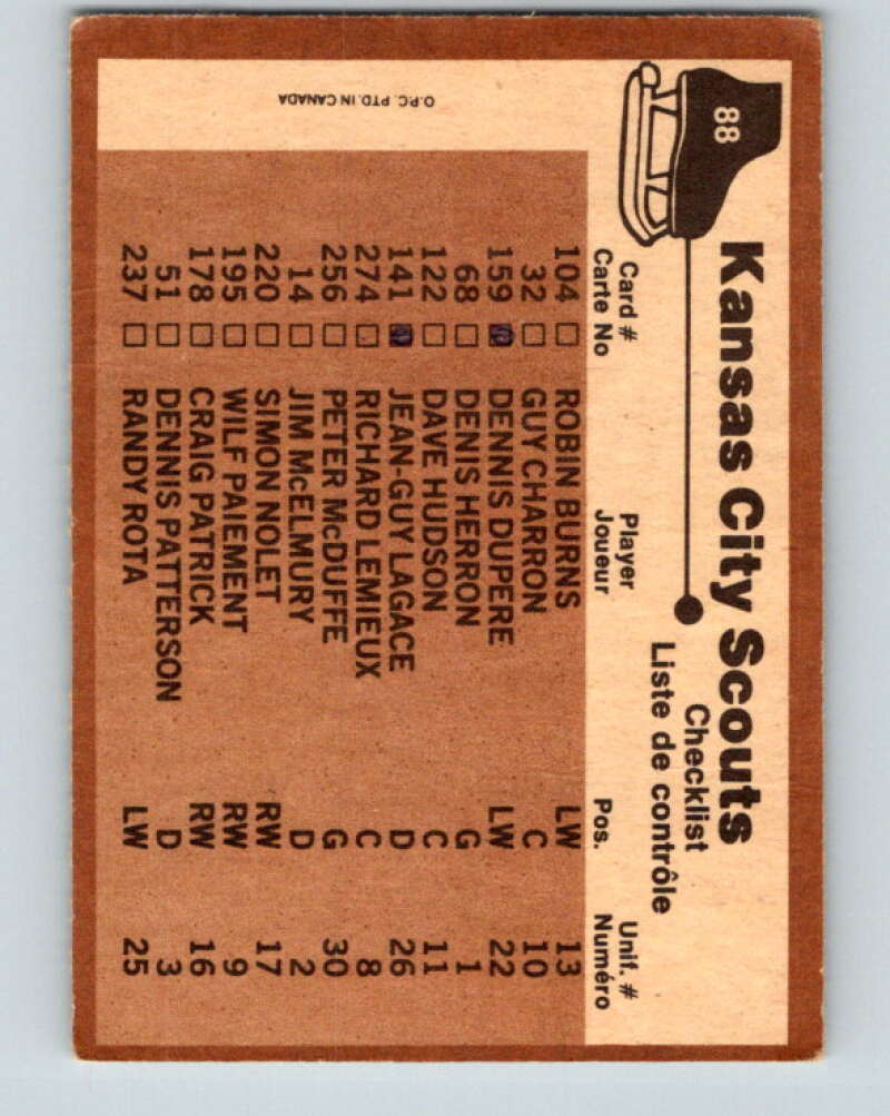 1975-76 O-Pee-Chee #88 Kansas City Scouts UER CL  Kansas City Scouts  V5554