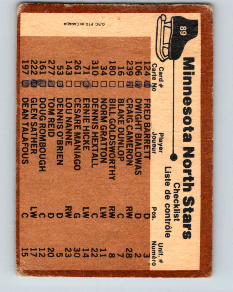1975-76 O-Pee-Chee #89 Minnsota North Stars CL   V5561