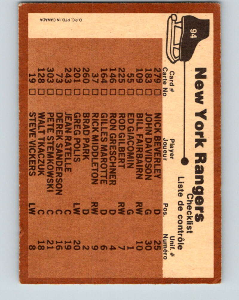 1975-76 O-Pee-Chee #94 New York Rangers CL  New York Rangers  V5583