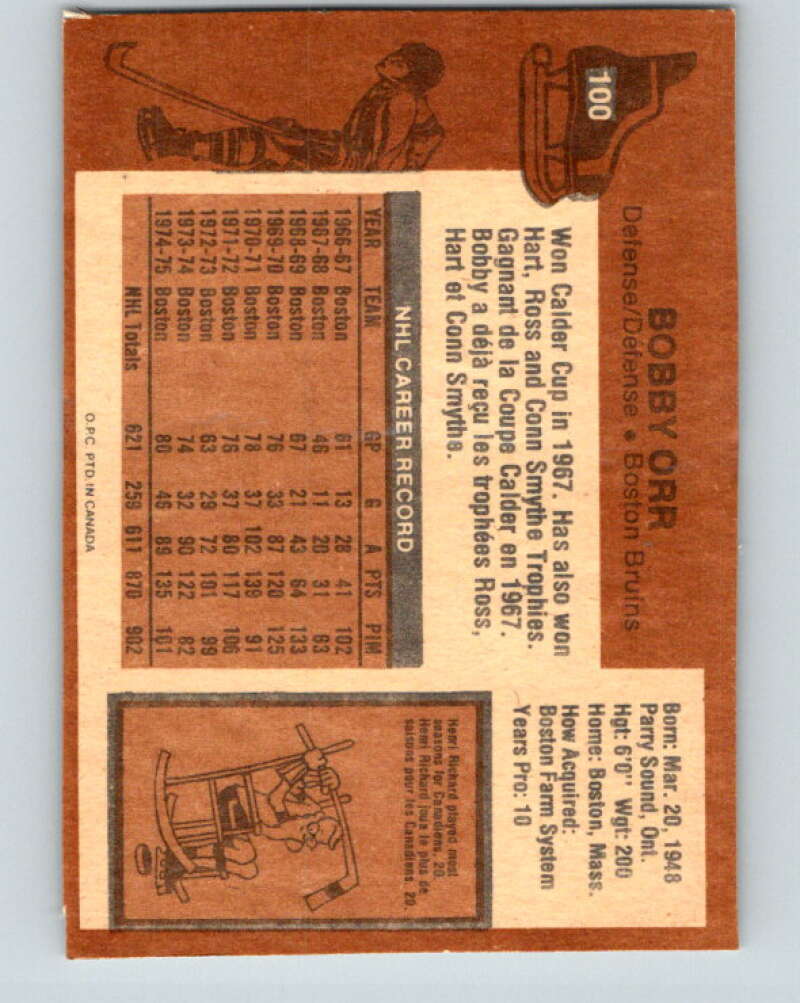 1975-76 O-Pee-Chee #100 Bobby Orr  Boston Bruins  V5608