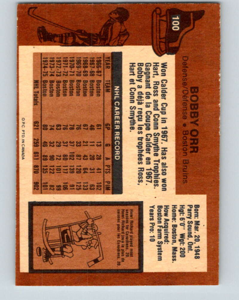 1975-76 O-Pee-Chee #100 Bobby Orr  Boston Bruins  V5609