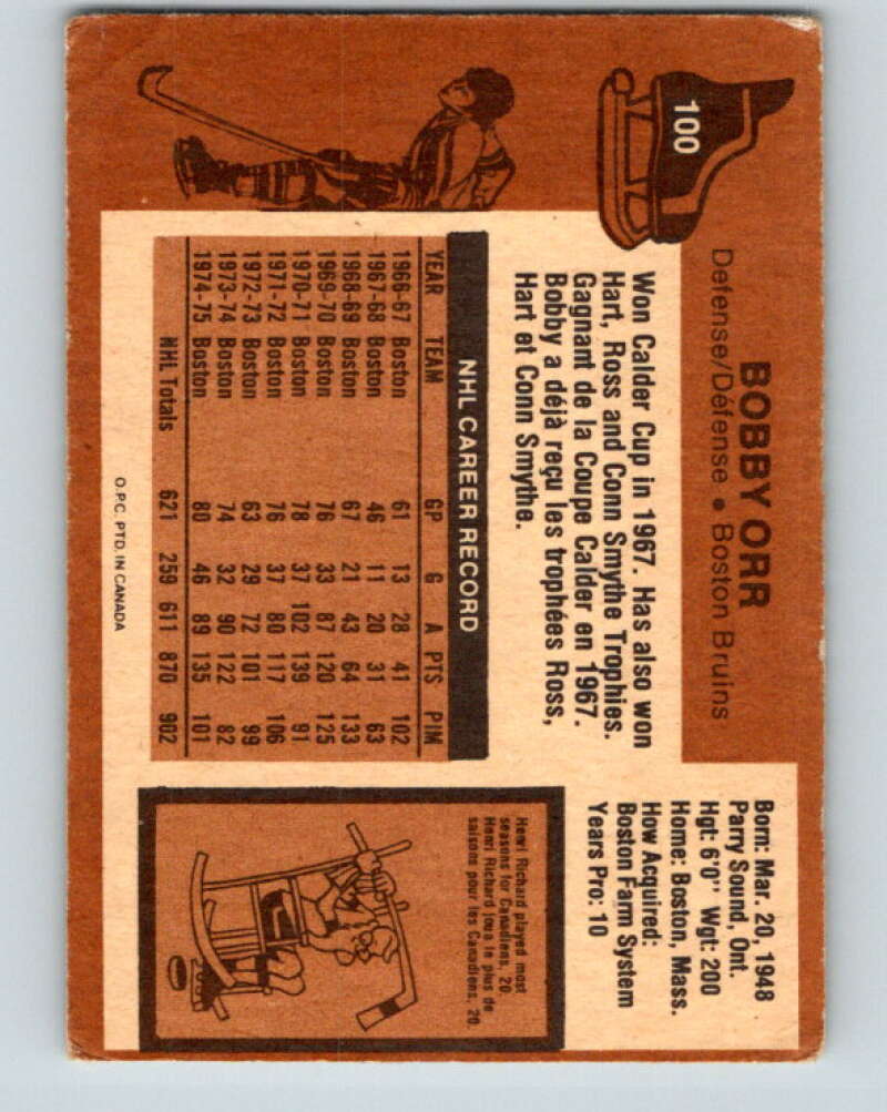 1975-76 O-Pee-Chee #100 Bobby Orr  Boston Bruins  V5611