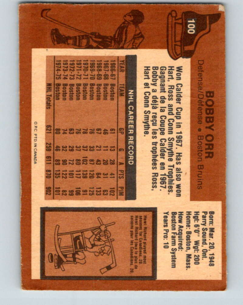 1975-76 O-Pee-Chee #100 Bobby Orr  Boston Bruins  V5612