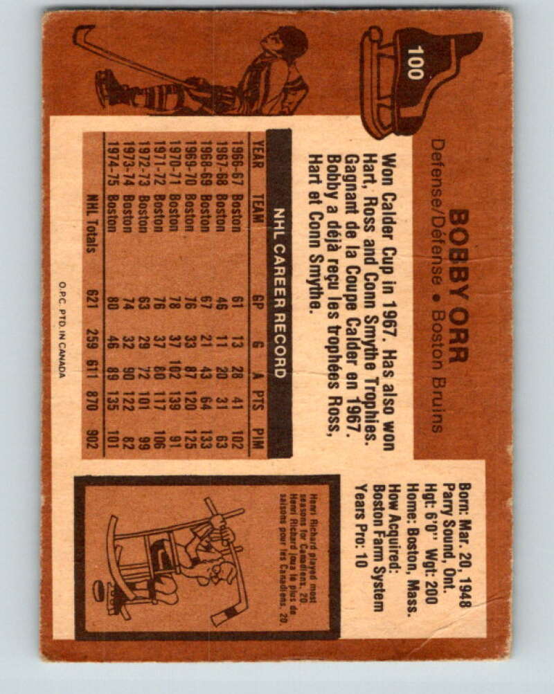1975-76 O-Pee-Chee #100 Bobby Orr  Boston Bruins  V5613