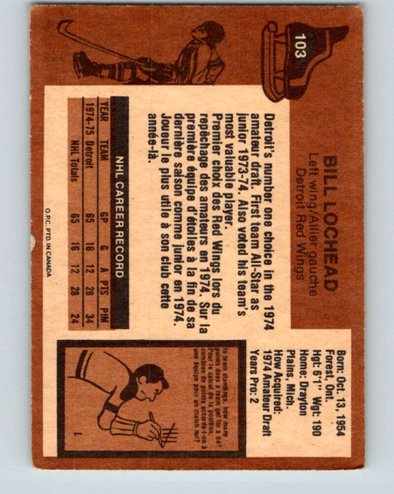 1975-76 O-Pee-Chee #103 Bill Lochead  Detroit Red Wings  V5621