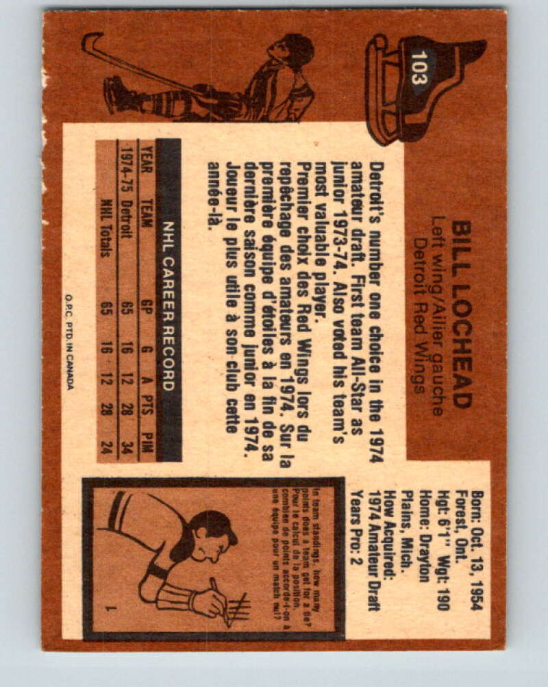 1975-76 O-Pee-Chee #103 Bill Lochead  Detroit Red Wings  V5622