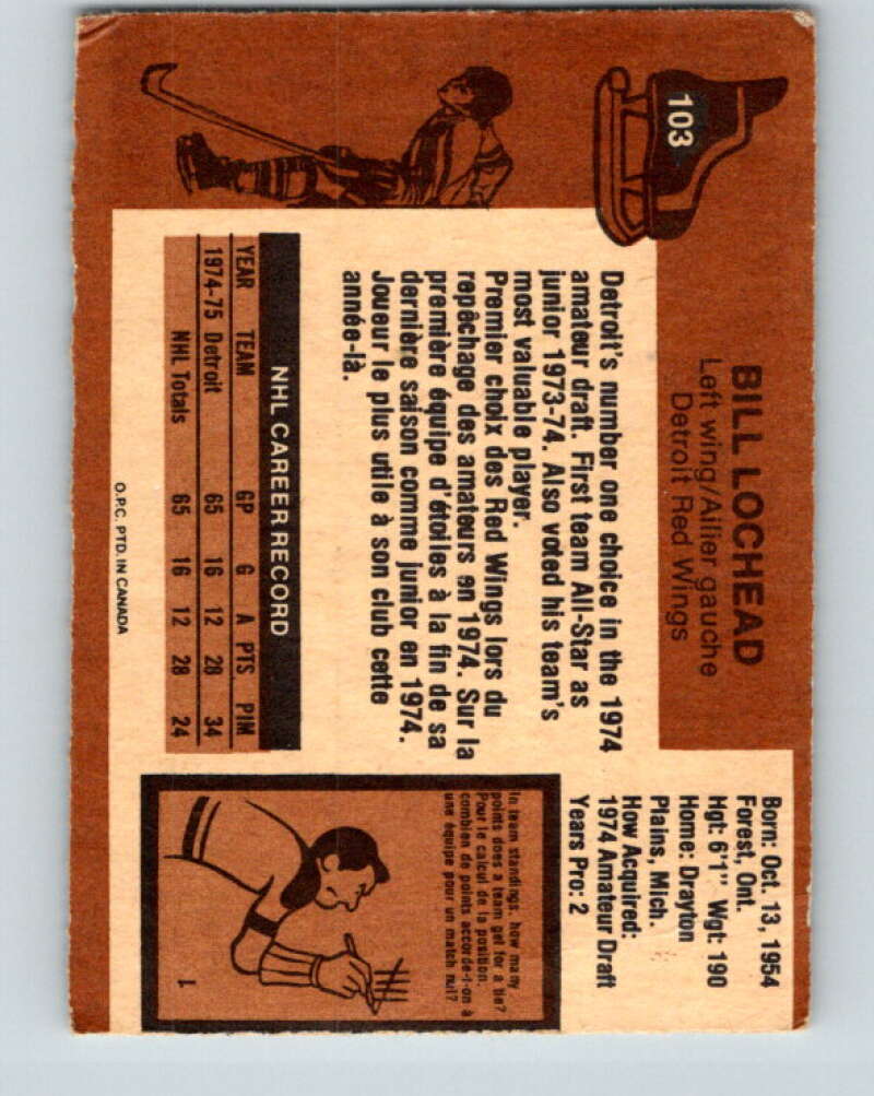1975-76 O-Pee-Chee #103 Bill Lochead  Detroit Red Wings  V5625