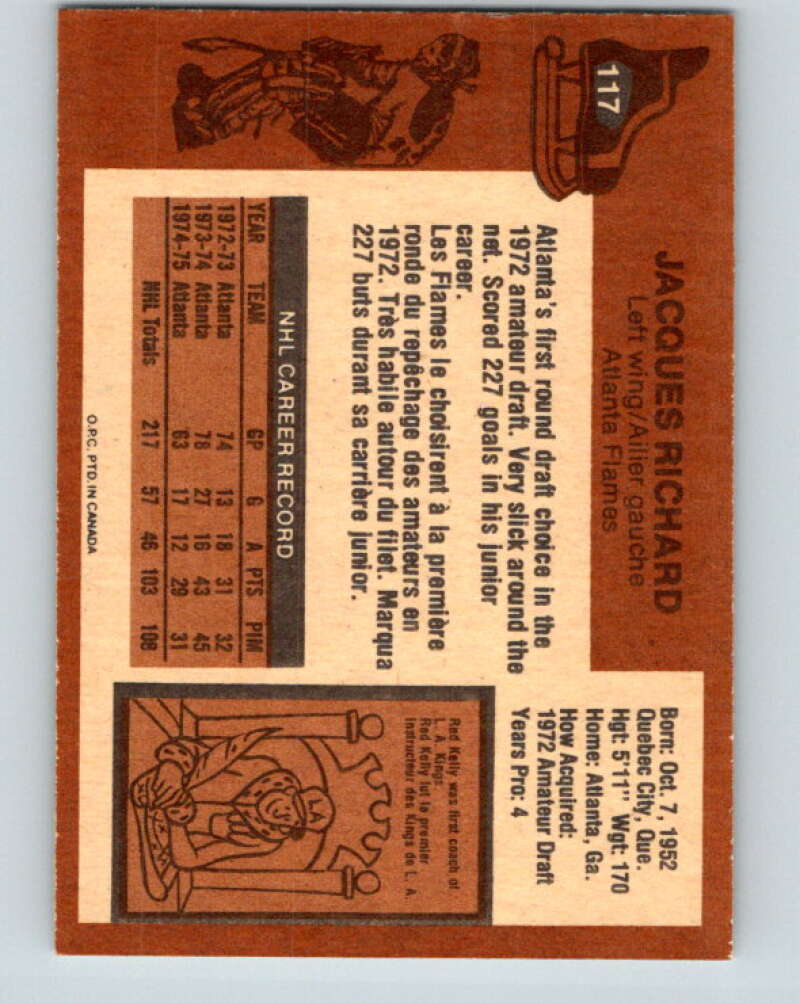 1975-76 O-Pee-Chee #117 Jacques Richard  Atlanta Flames  V5683