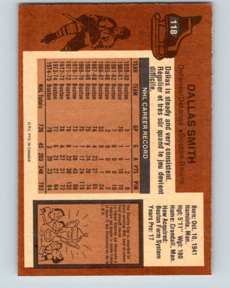 1975-76 O-Pee-Chee #118 Dallas Smith  Boston Bruins  V5687