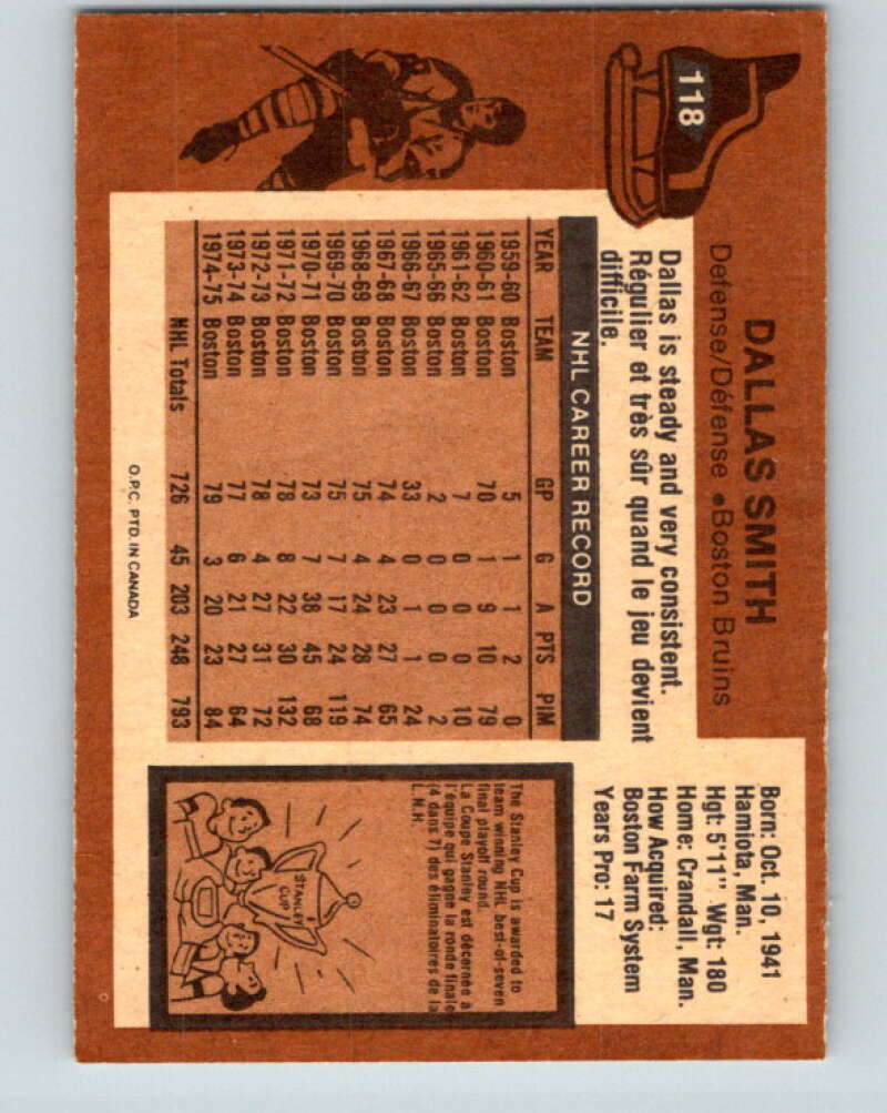 1975-76 O-Pee-Chee #118 Dallas Smith  Boston Bruins  V5688