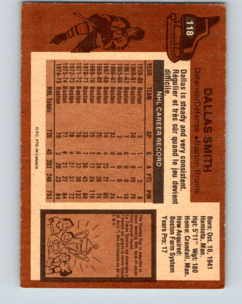 1975-76 O-Pee-Chee #118 Dallas Smith  Boston Bruins  V5689