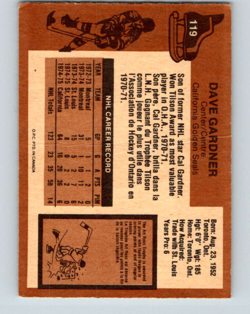 1975-76 O-Pee-Chee #119 Dave Gardner  California Golden Seals  V5691