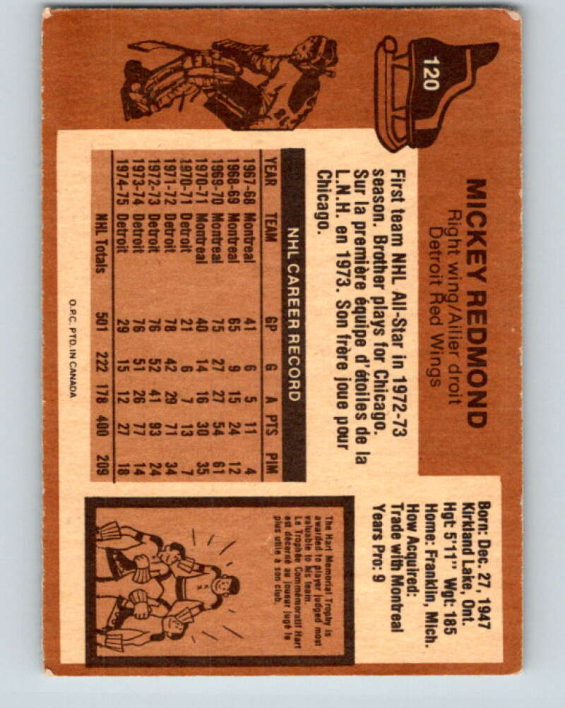 1975-76 O-Pee-Chee #120 Mickey Redmond  Detroit Red Wings  V5693