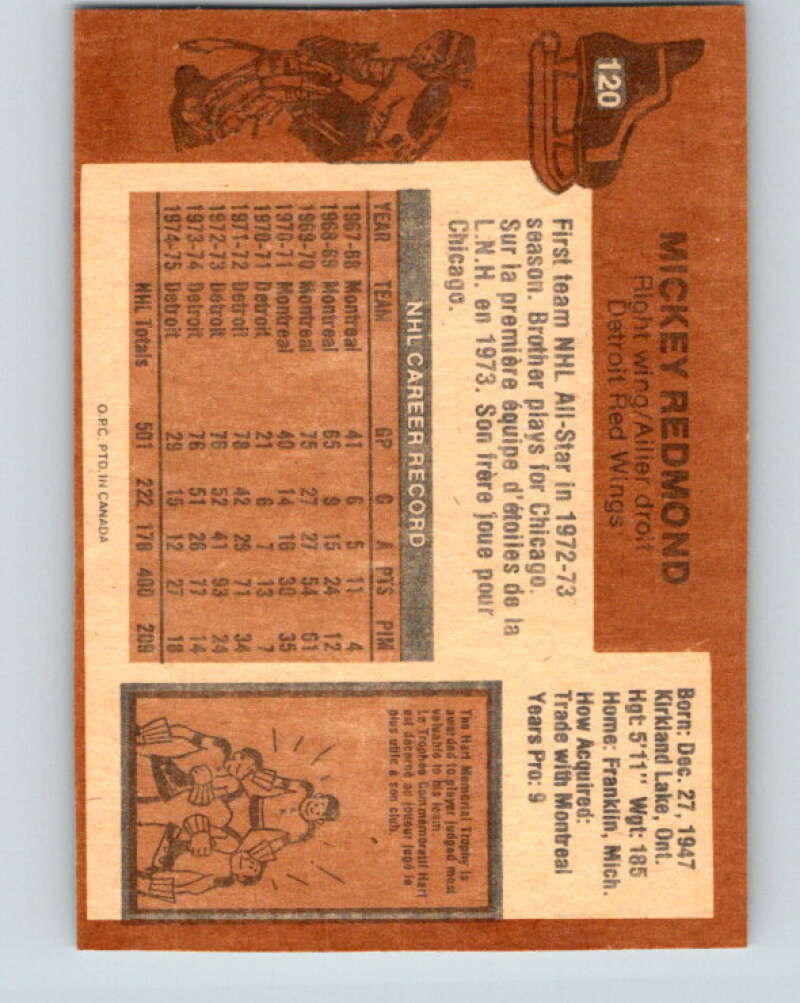 1975-76 O-Pee-Chee #120 Mickey Redmond  Detroit Red Wings  V5694