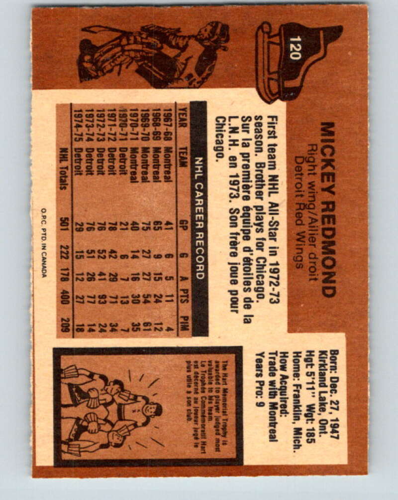 1975-76 O-Pee-Chee #120 Mickey Redmond  Detroit Red Wings  V5697