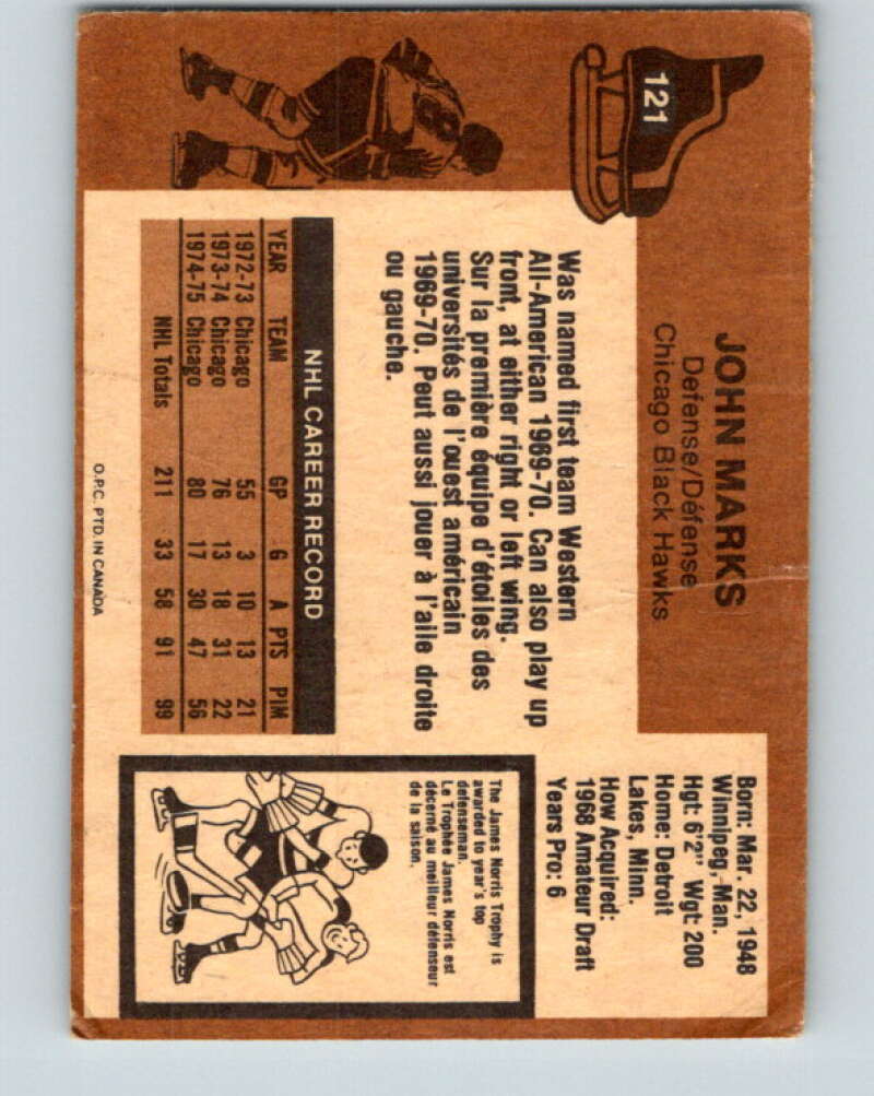 1975-76 O-Pee-Chee #121 John Marks  Chicago Blackhawks  V5698