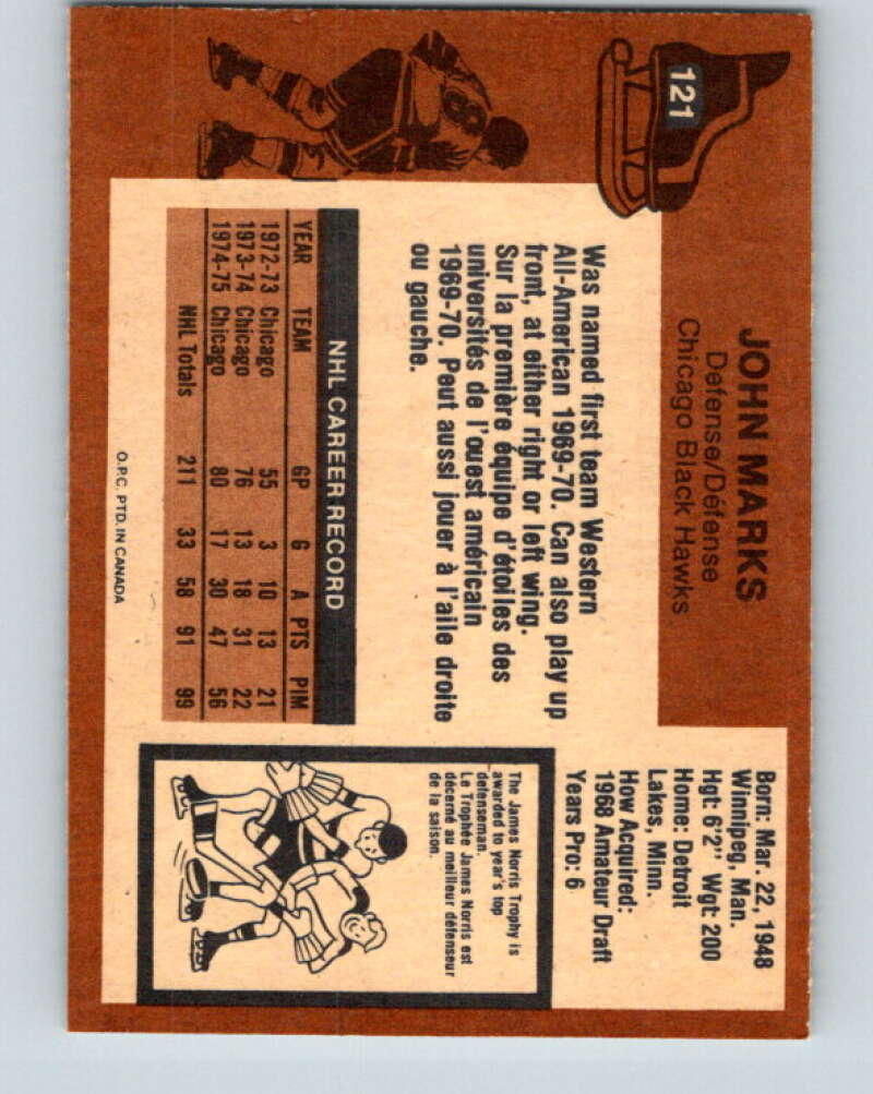 1975-76 O-Pee-Chee #121 John Marks  Chicago Blackhawks  V5701