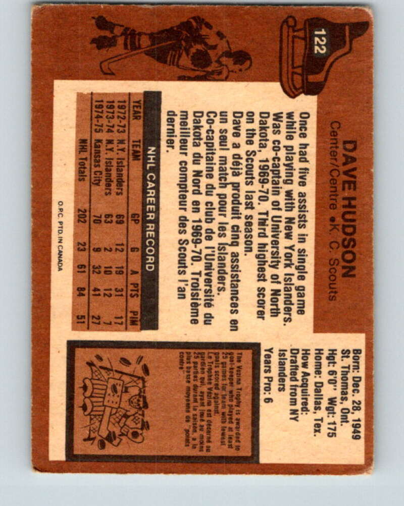 1975-76 O-Pee-Chee #122 Dave Hudson  Kansas City Scouts  V5703