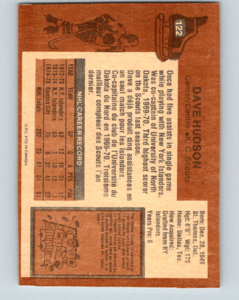 1975-76 O-Pee-Chee #122 Dave Hudson  Kansas City Scouts  V5705