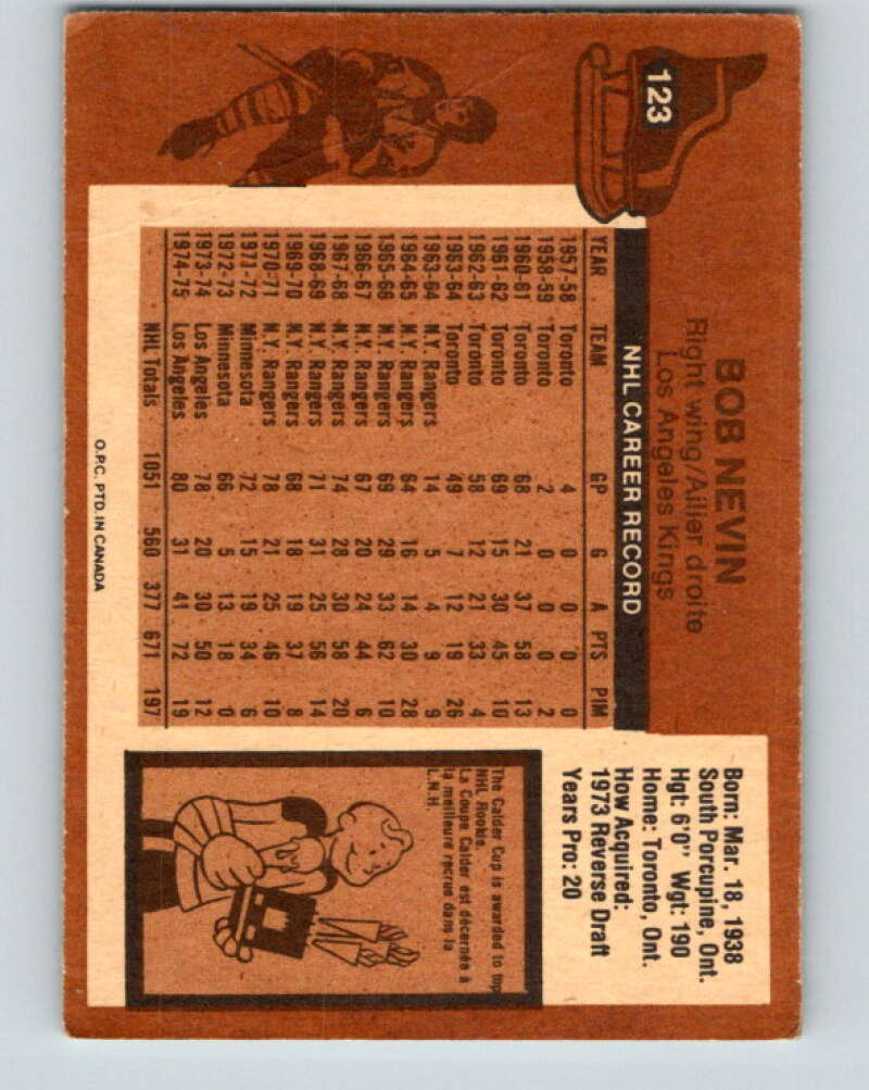 1975-76 O-Pee-Chee #123 Bob Nevin  Los Angeles Kings  V5710