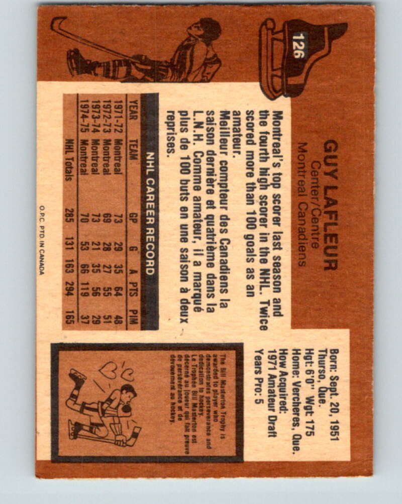 1975-76 O-Pee-Chee #126 Guy Lafleur UER  Montreal Canadiens  V5725