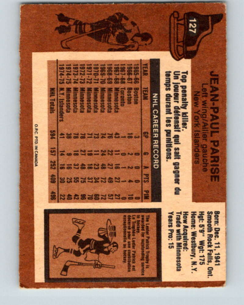 1975-76 O-Pee-Chee #127 J.P. Parise  New York Islanders  V5728