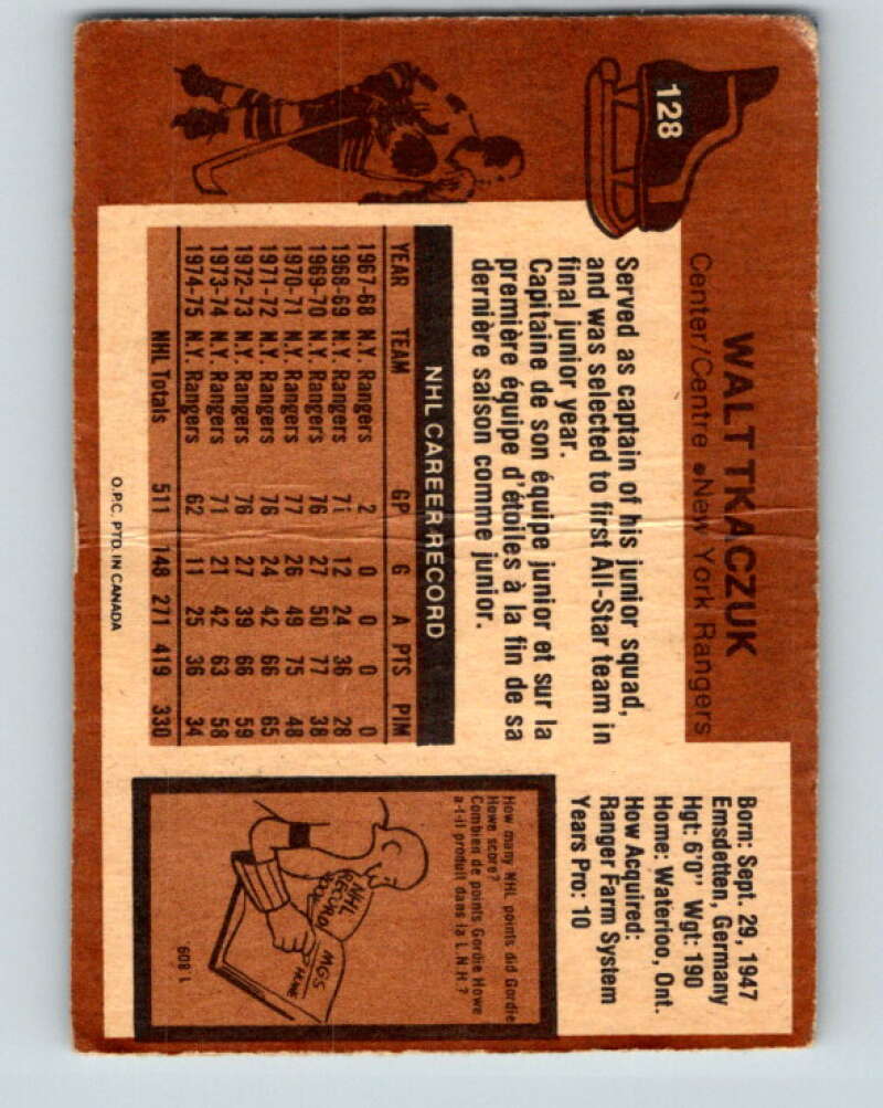 1975-76 O-Pee-Chee #128 Walt Tkaczuk  New York Rangers  V5736