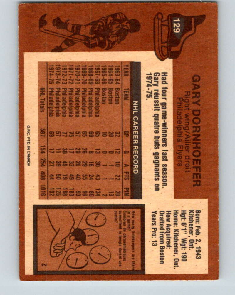 1975-76 O-Pee-Chee #129 Gary Dornhoefer  Philadelphia Flyers  V5742