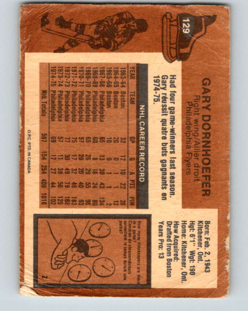 1975-76 O-Pee-Chee #129 Gary Dornhoefer  Philadelphia Flyers  V5745
