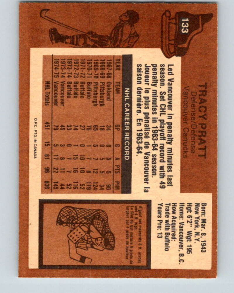 1975-76 O-Pee-Chee #133 Tracy Pratt  Vancouver Canucks  V5760
