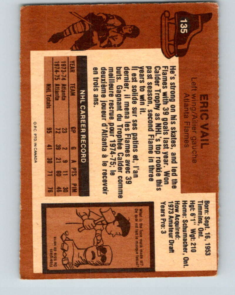 1975-76 O-Pee-Chee #135 Eric Vail  Atlanta Flames  V5769