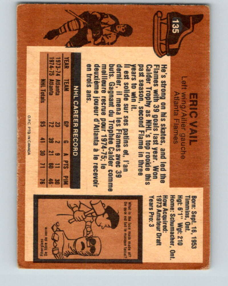 1975-76 O-Pee-Chee #135 Eric Vail  Atlanta Flames  V5771