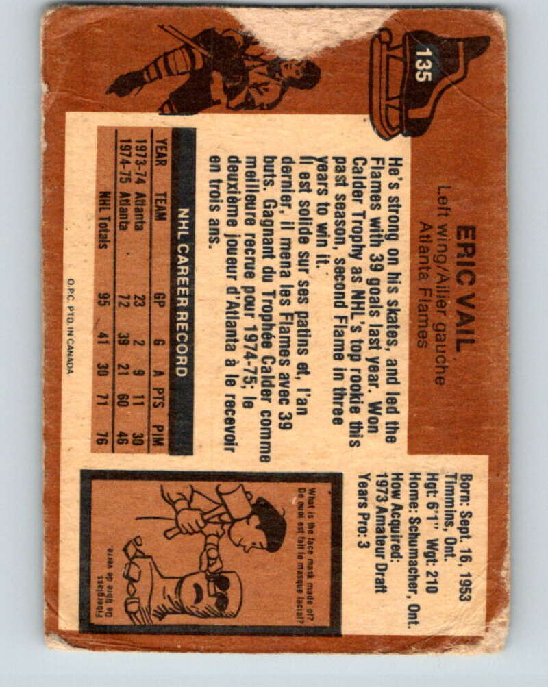 1975-76 O-Pee-Chee #135 Eric Vail  Atlanta Flames  V5772