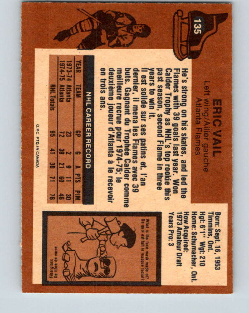 1975-76 O-Pee-Chee #135 Eric Vail  Atlanta Flames  V5773