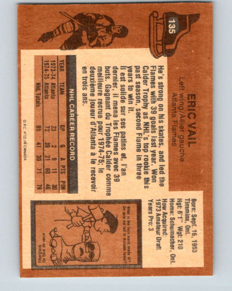 1975-76 O-Pee-Chee #135 Eric Vail  Atlanta Flames  V5774