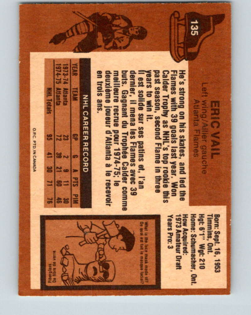 1975-76 O-Pee-Chee #135 Eric Vail  Atlanta Flames  V5775