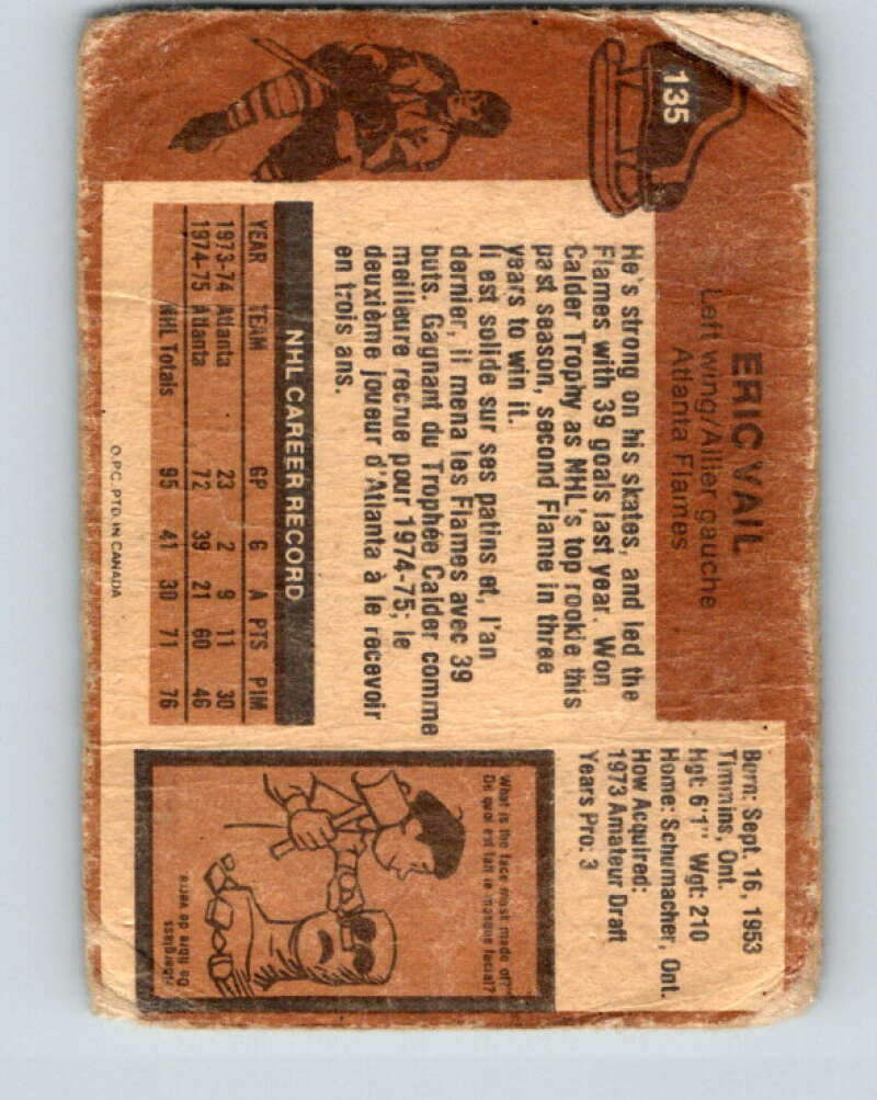 1975-76 O-Pee-Chee #135 Eric Vail  Atlanta Flames  V5776