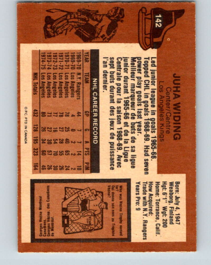 1975-76 O-Pee-Chee #142 Juha Widing  Los Angeles Kings  V5794