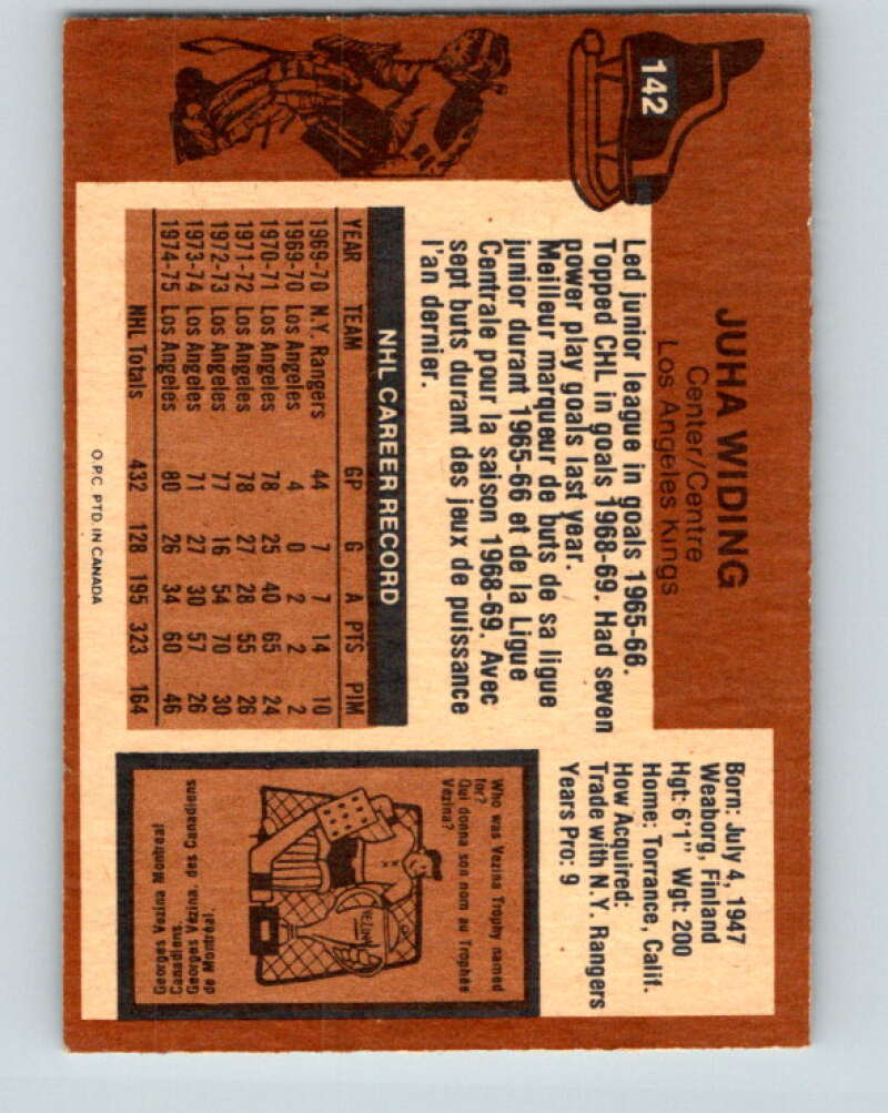 1975-76 O-Pee-Chee #142 Juha Widing  Los Angeles Kings  V5795