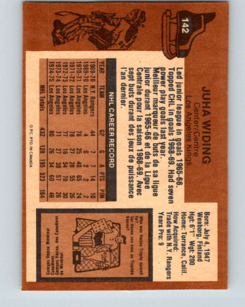 1975-76 O-Pee-Chee #142 Juha Widing  Los Angeles Kings  V5796