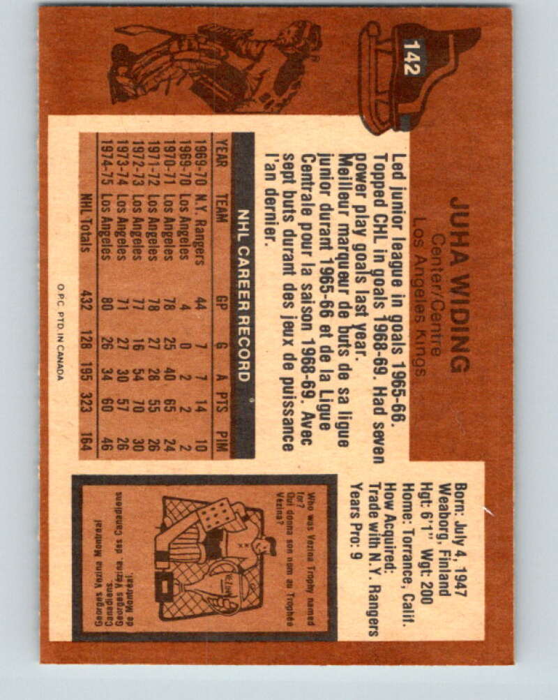 1975-76 O-Pee-Chee #142 Juha Widing  Los Angeles Kings  V5797